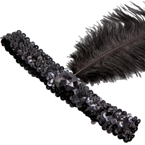 Paljett Pannband med Fjäder Svart