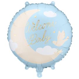 Folieballong Welcome Baby Ljusbl&aring; Rund 35 cm