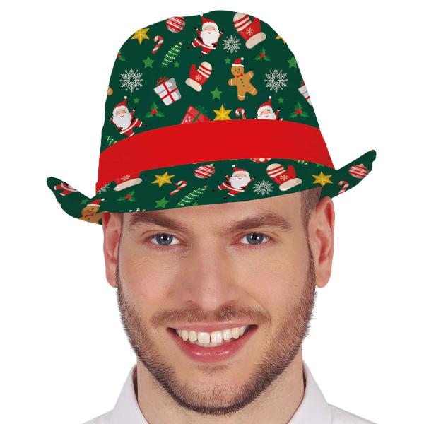 Grön Trilby Hatt med Julmotiv