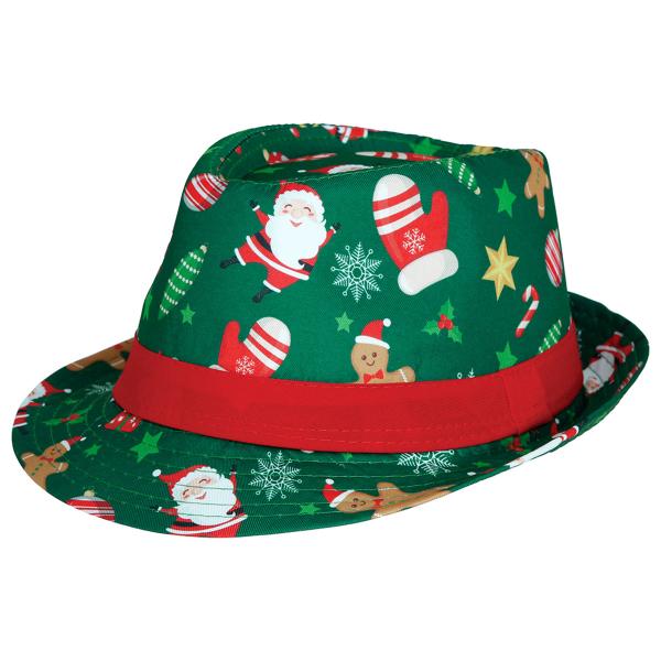 Grön Trilby Hatt med Julmotiv