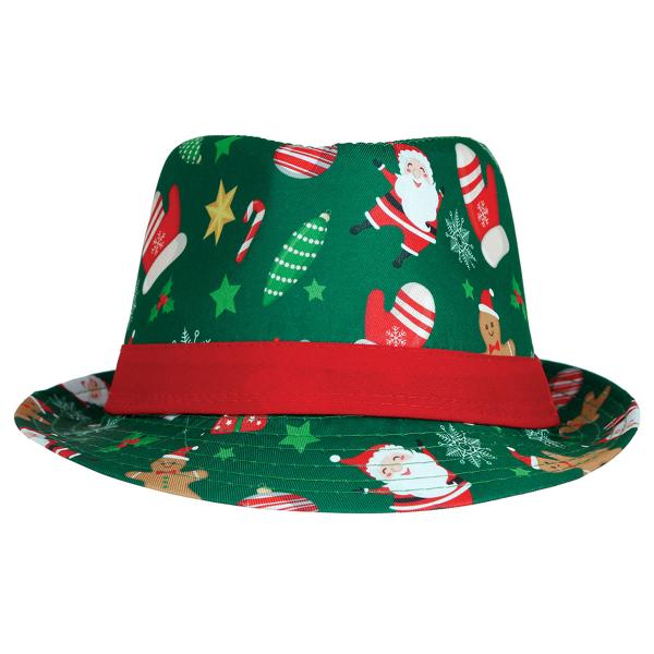Grön Trilby Hatt med Julmotiv