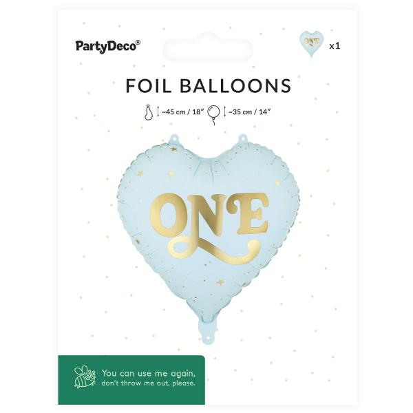 Folieballong Hjärta One Ljusblå