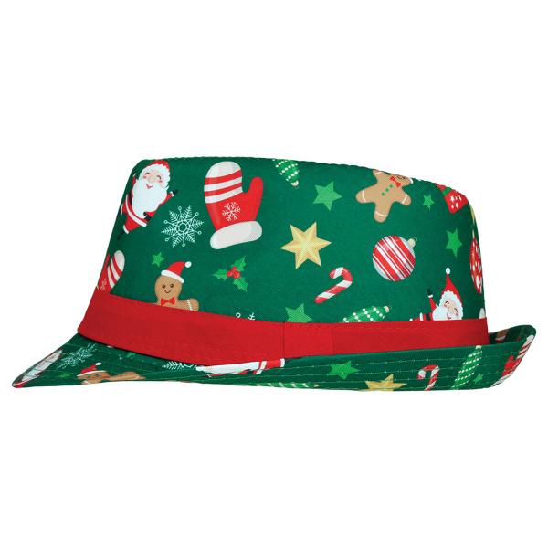 Grön Trilby Hatt med Julmotiv