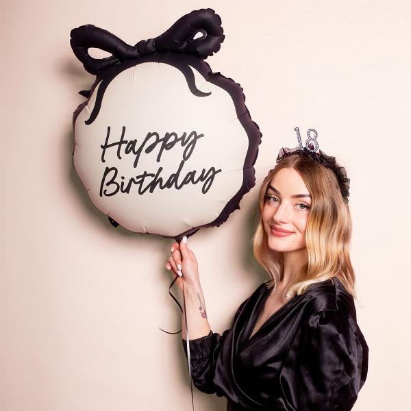 Happy Birthday Folieballong med Rosett 47,5 x 45 cm