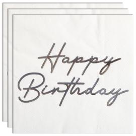 Happy Birthday Servetter Silver 16-pack