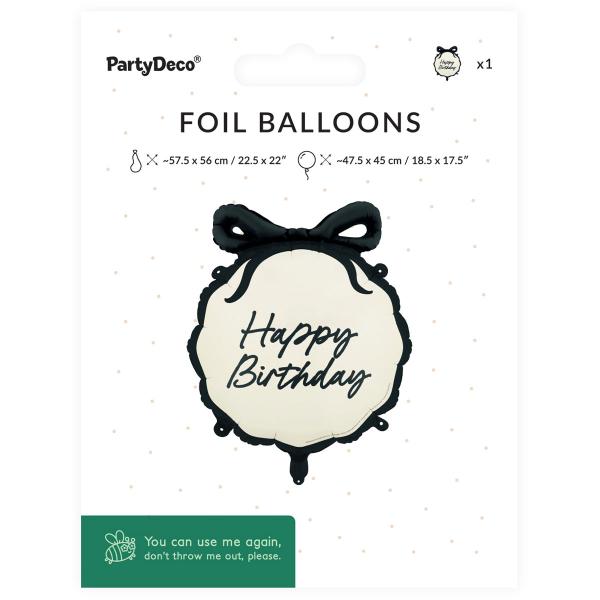 Happy Birthday Folieballong med Rosett 47,5 x 45 cm