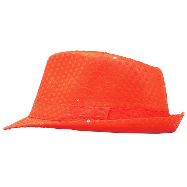 Gangsterhatt med Paljetter Neonorange