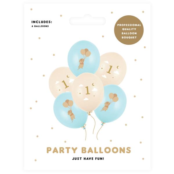 Latexballonger Mus 1 År Blå/Persika 30 cm