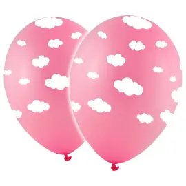 Baby Rosa Ballonger med Vita Moln
