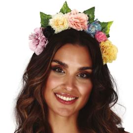 Diadem med Ljusa Blommor & Blad