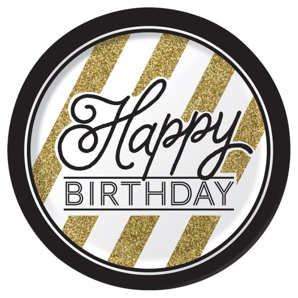 Happy Birthday Papptallrikar Black & Gold