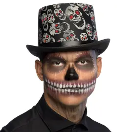 H&ouml;g Hatt med D&ouml;dskallar Svart