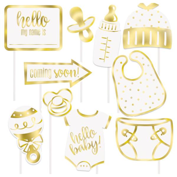 Baby Shower Foto Props Ljus Metallic Guld