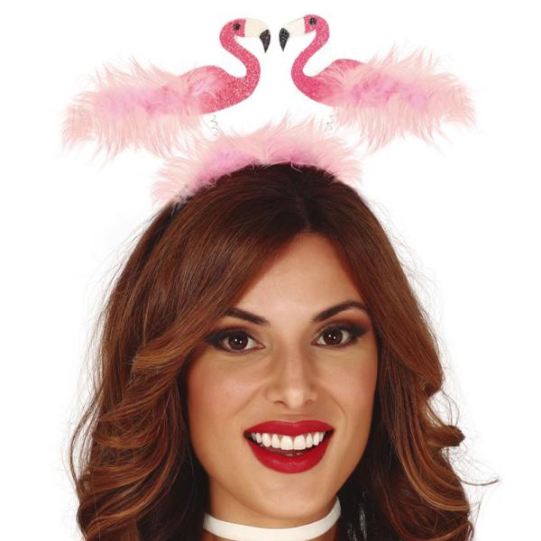 Flamingo Diadem med Fjädrar