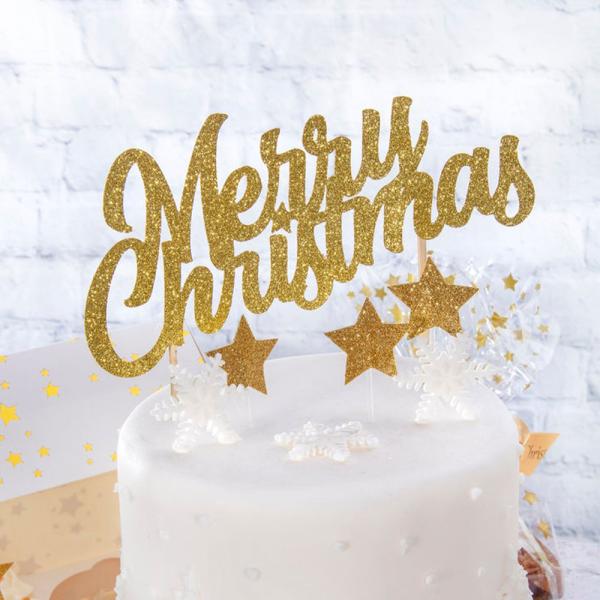 Merry Christmas Tårtdekoration Guld