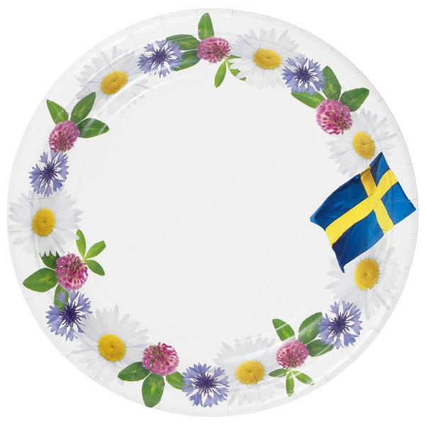 Papperstallrikar Blommor/Svenska Flaggan 8-pack