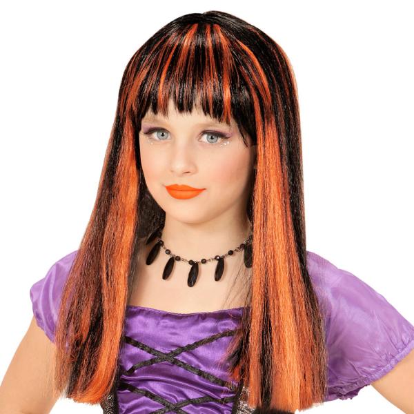 Svart Häxperuk med Orange Slingor Barn