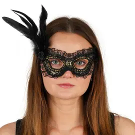 Halvmask Fj&auml;der Svart/Guld
