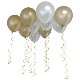 Latexballonger Guld/Vit med Band 10-pack