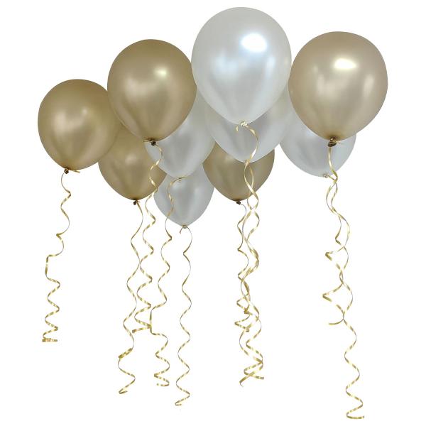 Latexballonger Guld/Vit med Band 10-pack