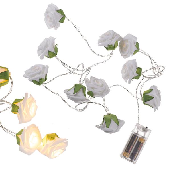 LED Ljusslinga med Vita Rosor