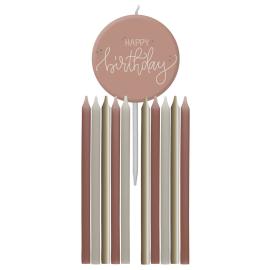 Tårtljus Happy Birthday Krämrosa/Grön/Krämgul 11-pack