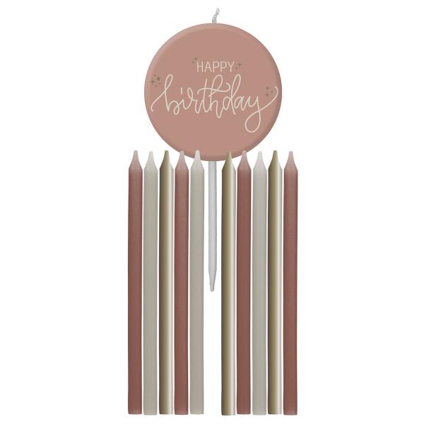 Tårtljus Happy Birthday Krämrosa/Grön/Krämgul 11-pack