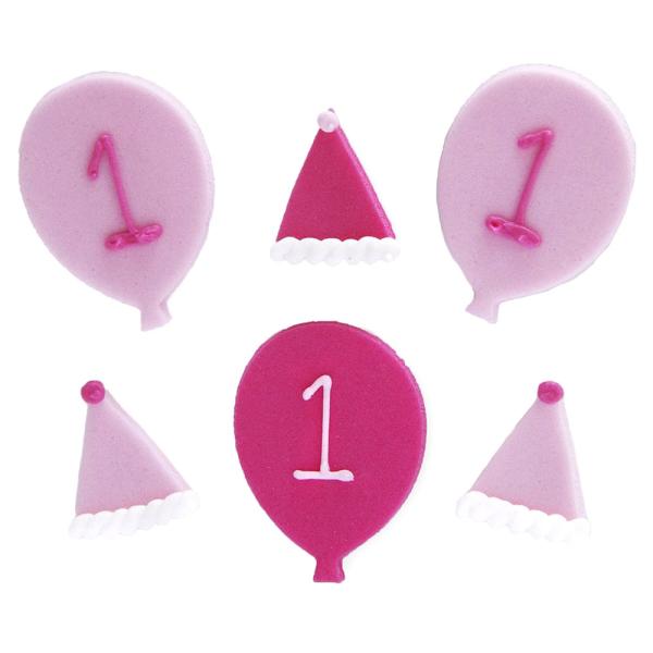 Sockerdekorationer 1st Birthday Rosa
