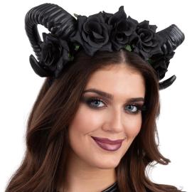 Diadem med Svarta Horn & Rosor