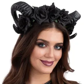 Diadem med Svarta Horn & Rosor