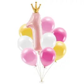 Ballongset 1 år Rosa 9-pack