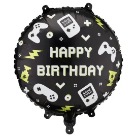 Gaming Folieballong Happy Birthday Svart