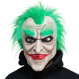 Latexmask Skr&auml;ckclown med Gr&ouml;nt H&aring;r