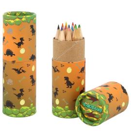 Dinosaurie F&auml;rgpennor i Tub 8 cm 12-pack