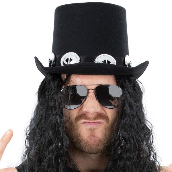 Glamrock Hatt med Hår & Glasögon