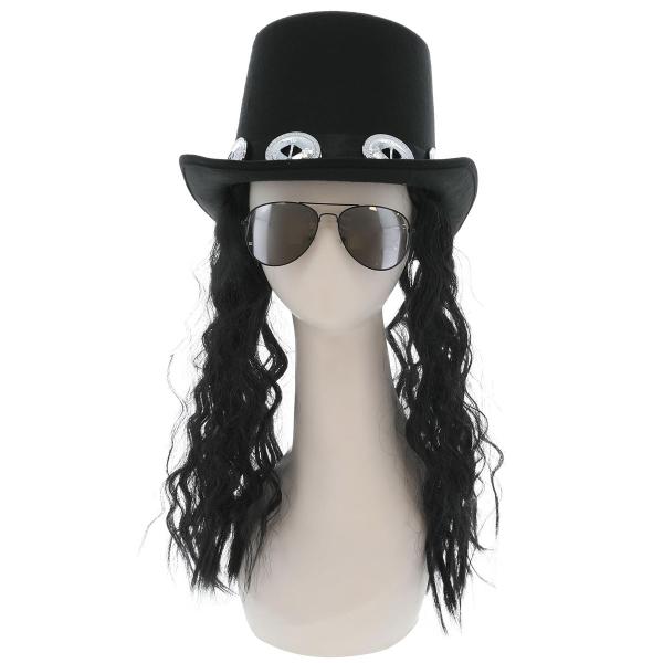 Glamrock Hatt med Hår & Glasögon