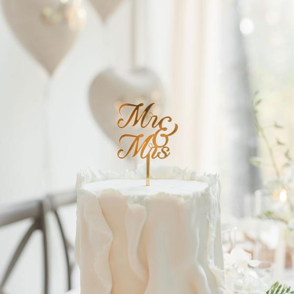 Mr & Mrs Cake Topper Guld
