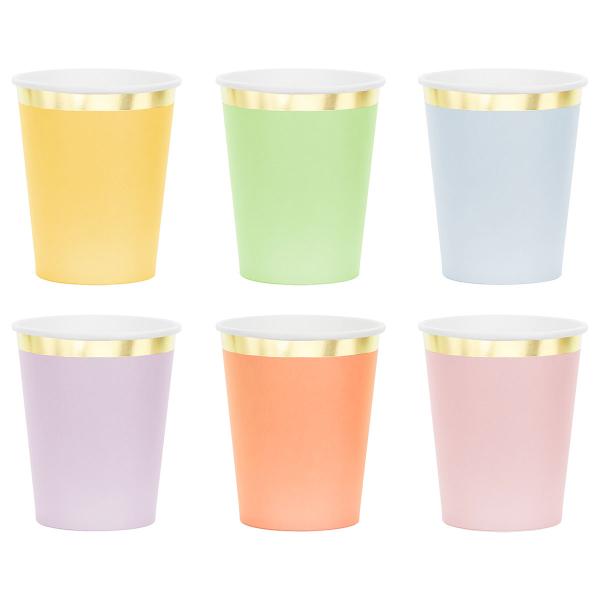 Pappersmuggar Färgmix med Guldkant 6-pack