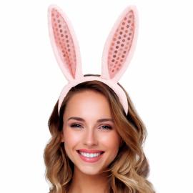 Kanin&ouml;ron Diadem med Paljetter Rosa
