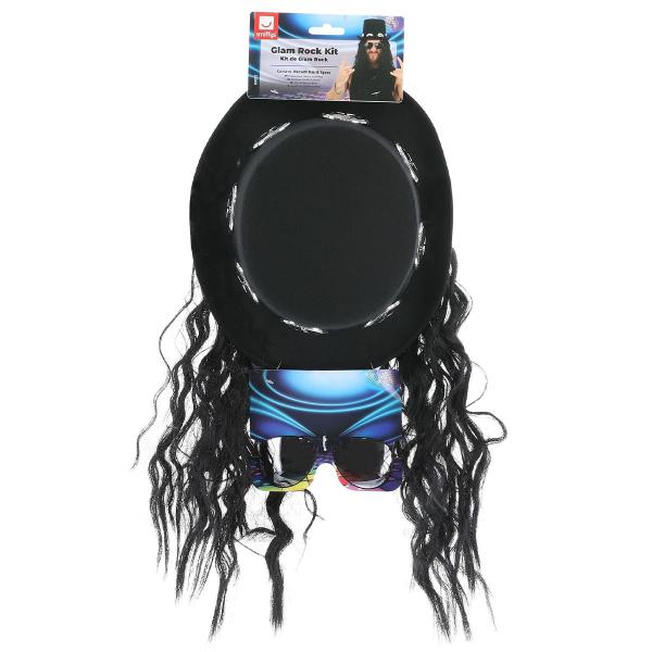 Glamrock Hatt med Hår & Glasögon