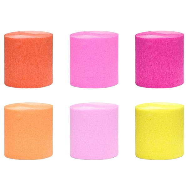 Kräppapper Rosa/Orange/Gul 6-pack