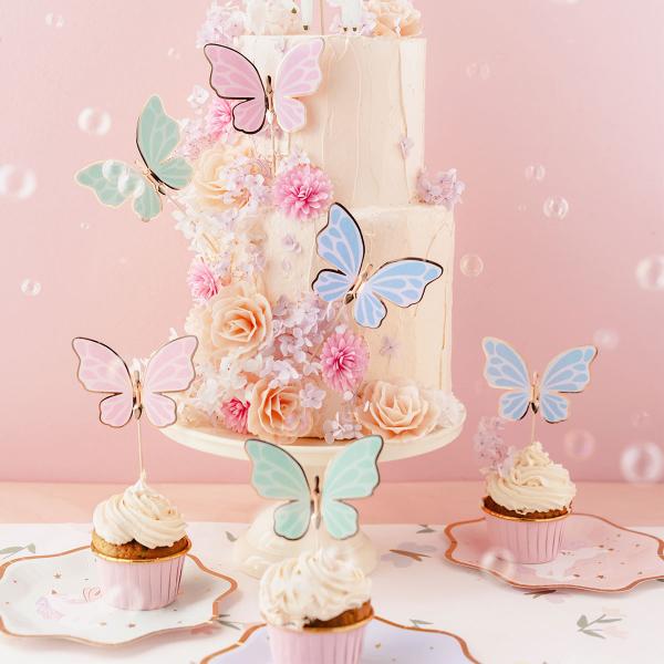 Cake Toppers Fjärilar Färgmix 9-pack