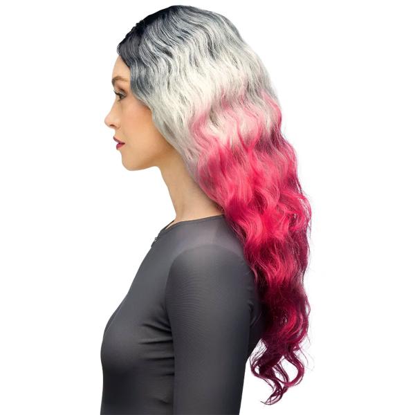 Vågig Svart, Grå & Rosa Ombre Peruk