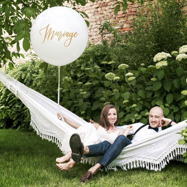 Mariage Gigantisk Latexballong Vit och Guld