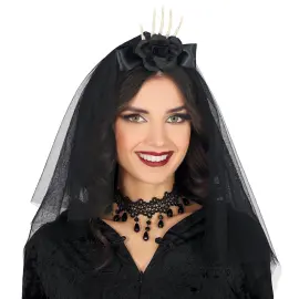 Diadem med Sl&ouml;ja Ros & Skeletthand Svart