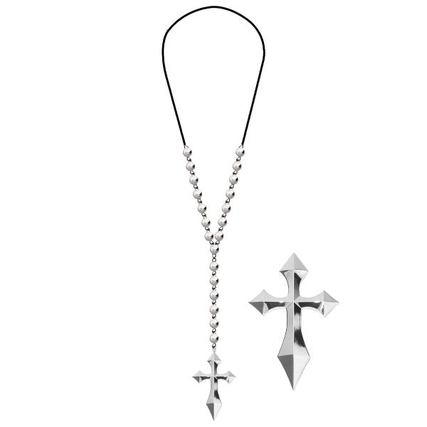 Gotiskt Halsband med Kors & Pärlor Svart