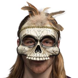 Voodoo Halfmask Dödskalle med Fjädrar