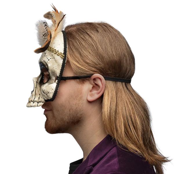 Voodoo Halfmask Dödskalle med Fjädrar