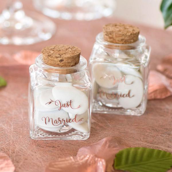 Liten Glasflaska Just Married Roseguld