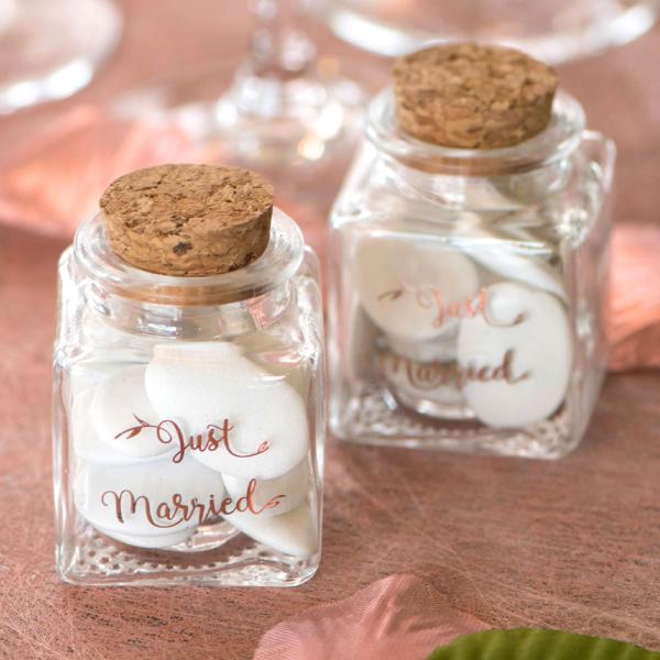 Liten Glasflaska Just Married Roseguld